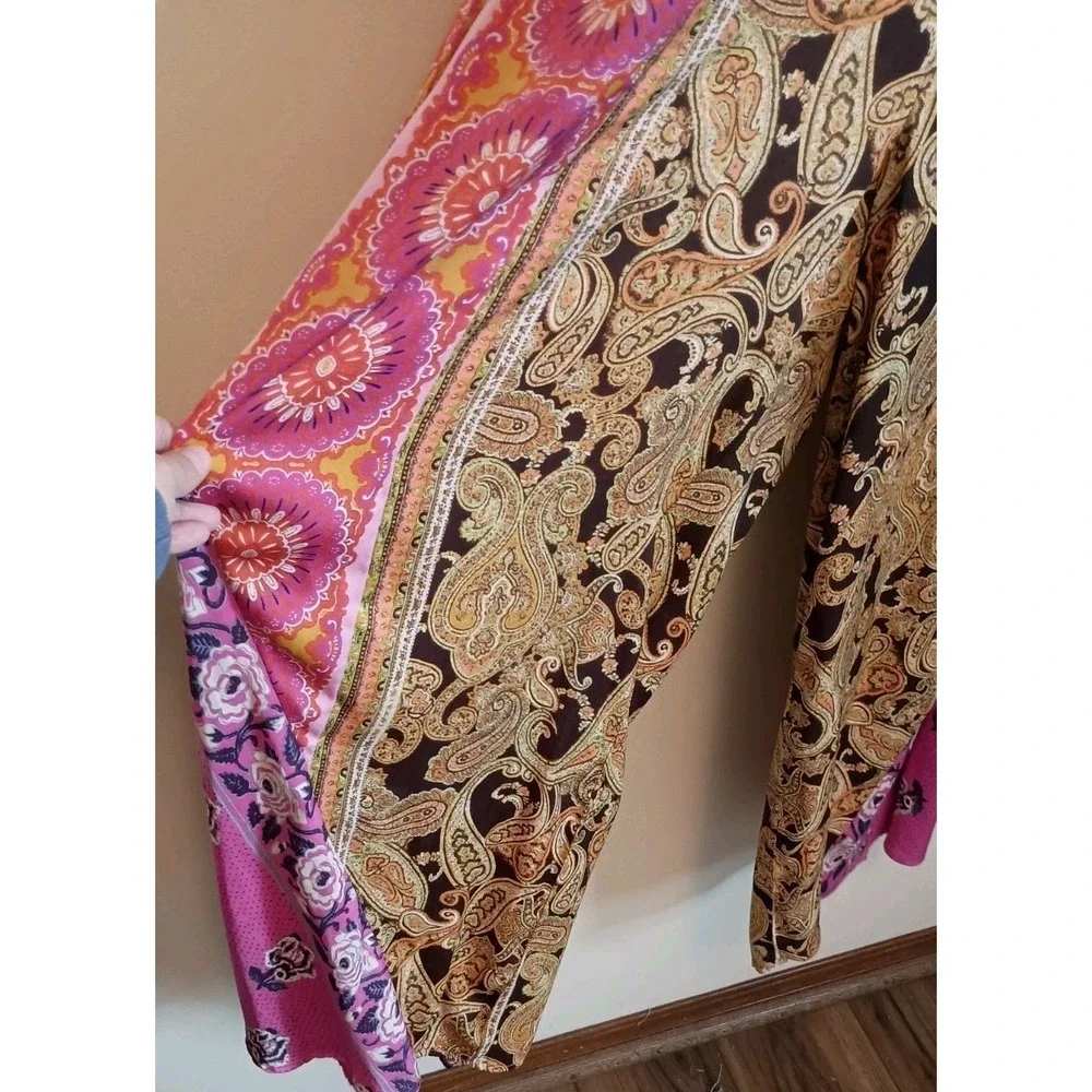 Free People Miranda Satin Patchwork Jumpsuit Wide Leg Smocked Back L - Picture 5 of 13